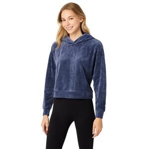 Aerie Women’s Velour Cropped Hoodie in Midnight Blue EUC Size Medium
